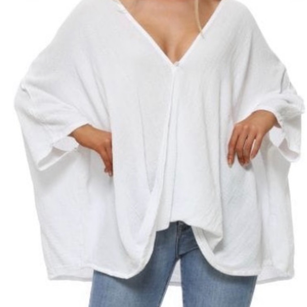 Made in Italy ;100% Linen, S.M/L, Batwing Sleeves,,White Blouse, No Damages, EUC